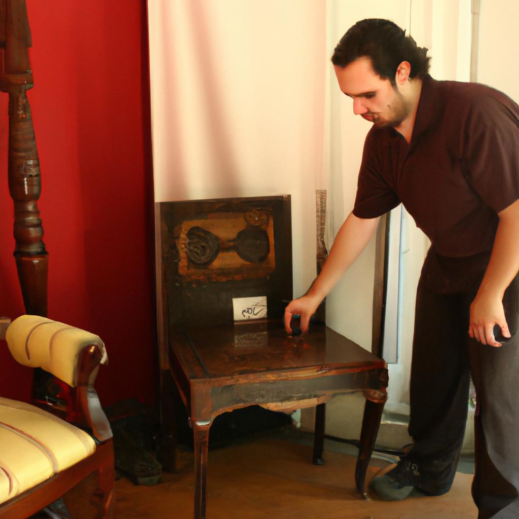 Expert examining antique furniture value